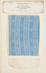 Chikan brodert muslinprøve fra Dacca i Bengal, fra The Collection of the Textile Manufacturers of India, av John Forbes Watson, utgitt i 1866 av Indian School