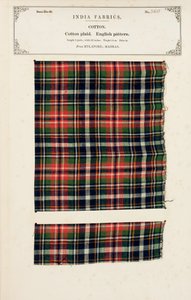 Bomullspleddprøve fra Mylapore i Madras, fra The Collection of the Textile Manufacturers of India, av John Forbes Watson, utgitt i 1866 av Indian School