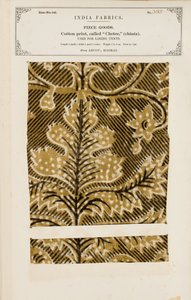 Bomullsprøve med chetee (chintz) trykk fra Arcot i Madras, fra The Collection of the Textile Manufacturers of India, av John Forbes Watson, utgitt i 1866 av Indian School