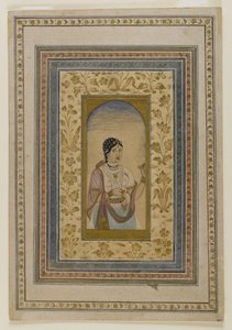 Courtesan in a Window, 1700-tallet (vasker av wc, gull og blekk på papir) av Indian School