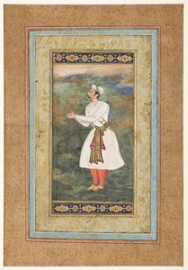 Courtier Standing in an Attitude of Great Respect, ca. 1575 (ugjennomsiktig wc og gull på papir) av Indian School