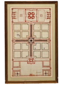 Tidlig skjematisk plan over hagene til Taj Mahal, Agra, Nord-India, ca. 1805 av Indian School