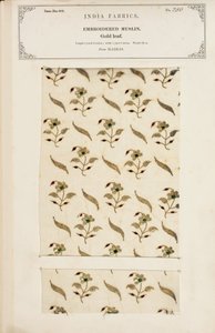 Brodert muslinprøve fra Madras, fra The Collection of the Textile Manufacturers of India, av John Forbes Watson, utgitt i 1866 av Indian School