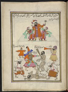 Underholdere,  86 tegninger bundet inn i et bind som viser handel og yrker i Kashmir, håndverkere vises i arbeid med redskaper og utstyr,  Av en Kashmir-kunstner, sannsynligvis i Srinagar, ca. 1850-60 (gouache på papir) av Indian School