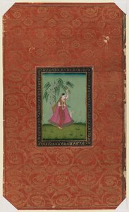 Jente med en hjort, 1875-1900 (ugjennomsiktig wc og gull på papir) av Indian School