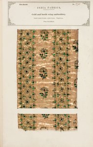 Gull- og billevingebroderiprøve fra Madras, fra 'The Collection of the Textile Manufacturers of India', av John Forbes Watson, utgitt i 1866 (blandet media) av Indian School