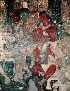 Gruppe med figurer, fra det indre av Cave 16 (fresco) av Indian School