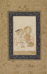 Humayun og Akbar, frittstående albumfolio, ca. 1900 av Indian School