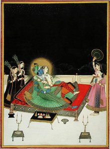 I. 67.23 Radha og Krishna beundrer seg selv i speilet, ca. 1800 (vellum) av Indian School