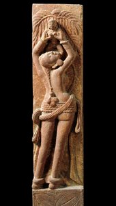 Indisk kunst: relieffstrømper som representerer en mor og hennes barn. Periode Kouchane (Kouchan eller Kushan) 1. århundre - New Delhi, nasjonalmuseum av Indian School