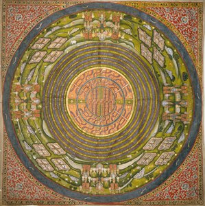 Jain-diagram av universet (Jambudvipa) (gouache på bomullsklut) av Indian School