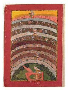 Reiser gjennom ukjente land, fra Krishnas reiser i sin vogn, ca. 1750 (ugjennomsiktig wc, gull og sølv på papir) av Indian School