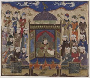 Khusraw Parviz satt på Takht-i Taqdis, ca. 1425-50 av Indian School