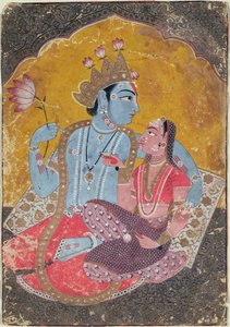 Krishna og Radha, ca. 1690-1700 (ugjennomsiktig wc med preget gull på papir) av Indian School