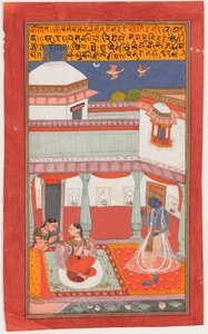 Krishna og Radha med en Sakhi av Indian School