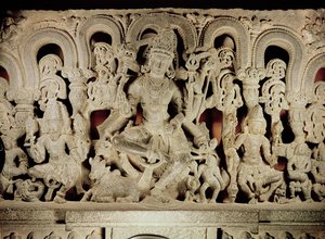Overligger med hinduistisk treenighet, fra Warangal, Andhra Pradesh, Kakatiya-dynastiet