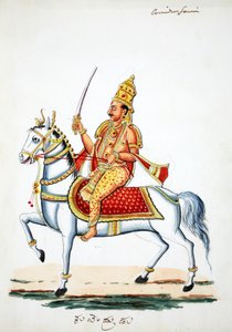 Lord Kalki på hesten sin Devadatta med sverdet i hånden (wc på papir) av Indian School