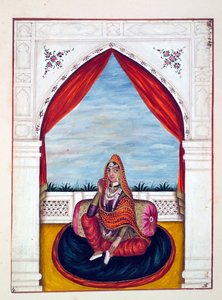 Maharani Chand Kaur, fra The Kingdom of the Punjab, its Rulers and Chiefs, bind I, et bind med 27 akvarellstudier av en uidentifisert indisk kunstner, ca. 1840 (wc på papir) av Indian School