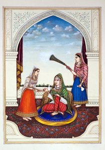 Maharani Jindan, fra The Kingdom of the Punjab, its Rulers and Chiefs, bind I, et bind med 27 akvarellstudier av en uidentifisert indisk kunstner, ca. 1840 (wc på papir) av Indian School