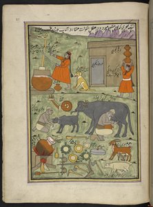 Melkemenn fra Gujar-kasten i skogen,  86 tegninger bundet inn i et bind som viser handel og yrker i Kashmir, håndverkere vises i arbeid med redskaper og utstyr,  Av en Kashmir-kunstner, sannsynligvis i Srinagar, ca. 1850-60 (gouache på papir) av Indian School
