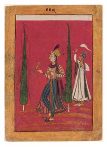 Mughal Princess in a Garden, ca. 1700 (ugjennomsiktig wc, gull og sølv på papir) av Indian School