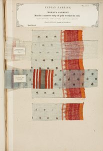 Muslinprøve fra Ganham, kjøpt i Madras, fra The Collection of the Textile Manufacturers of India, av John Forbes Watson, utgitt i 1866 av Indian School