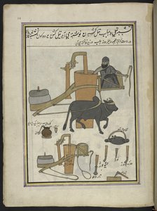 Oljepresser,  86 tegninger bundet inn i et bind som viser håndverk og yrker i Kashmir, håndverkere vises i arbeid med redskaper og utstyr,  Av en Kashmir-kunstner, sannsynligvis i Srinagar, ca. 1850-60 (gouache på papir) av Indian School