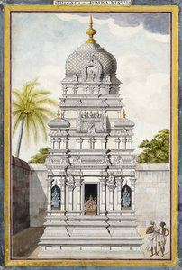 En del av Temple of Jambukeshvara, Srirangam, Tamil Nadu, ca. 1800 (blyant, penn, svart blekk, w/c på lagt papir) av Indian School