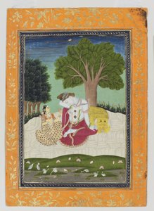 Parvati tilbyr en kopp til Shiva, ca. 1800 (ugjennomsiktig wc og gull på papir) av Indian School