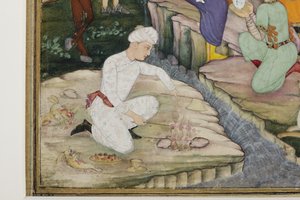 Piknik i løpet av en jakt, detalj, ca. 1615 (ugjennomsiktig wc på papir) av Indian School