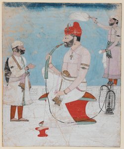 Portrett av Raja Sansar Chand av Kangra, ca. 1800-10 (ugjennomsiktig wc og gull på papir) av Indian School