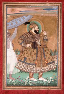 Portrett av Sultan Abul Hasan fra Golconda, stående, ca. 1675 (ugjennomsiktig wc og gull på papir) av Indian School