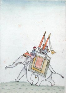 Portrett av en prins som rir på en elefant, tidlig på 1800-tallet (akvarell på papir) av Indian School