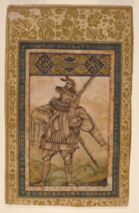 Portrett av den portugisiske admiralen Albuquerque, ca. 1615 (ugjennomsiktig wc og gull på papir) av Indian School