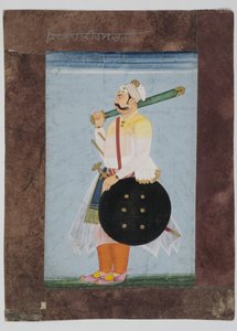 Portrett av Rathor-sjefen Ridmal, 1820 (montert gouache på indisk papir med sammensatt brun papirkant) av Indian School