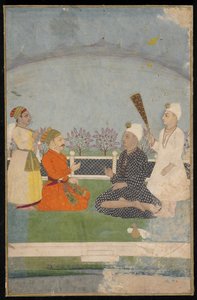 Prins på besøk hos en hellig mann, frittstående albumfolio med maleri, midten av 1700-tallet av Indian School