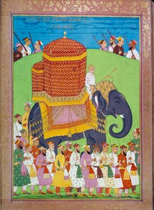 Prinsesse Palanquin på en elefant ved hoffet til Shah Alem Indiske og persiske miniatyrer i "" History of India from Tamertante to Orangreyb"" av Niccolo Manucci (1638-1717). B.N., Paris. av Indian School