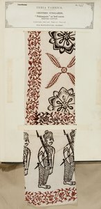 Trykt bomullspalampore eller sengeteppeprøve fra Masulipatam i Madras, fra The Collection of the Textile Manufacturers of India, av John Forbes Watson, utgitt i 1866 av Indian School