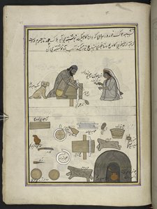 Punkah-makere,  86 tegninger bundet inn i et bind som viser handel og yrker i Kashmir, håndverkere vises i arbeid med redskaper og utstyr,  Av en Kashmir-kunstner, sannsynligvis i Srinagar, ca. 1850-60 (gouache på papir) av Indian School