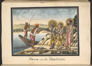 Rama og fergemannen. Innskrift: «Rama og båtmannen». av Indian School