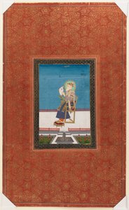 Shah Jahan med en falk, 1875-1900 (ugjennomsiktig wc og gull på papir) av Indian School