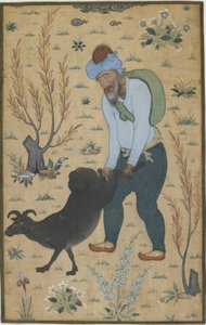 Hyrde og geit, Mughal-dynastiet (farge på bomull) av Indian School