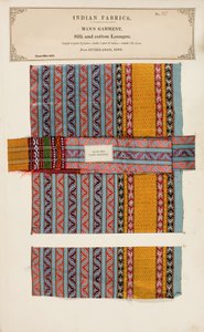 Loongee-prøve av silke og bomull fra Hyderabad i Sind, fra The Collection of the Textile Manufacturers of India, av John Forbes Watson, utgitt i 1866 av Indian School