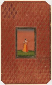 Stående kvinne, 1875-1900 (ugjennomsiktig wc og gull på papir) av Indian School