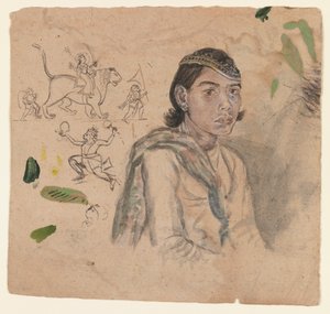 Studie av en ungdom, ca. 1800 (blekk og lys farge på papir) av Indian School