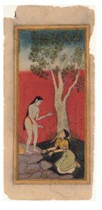 The Celestial Nymph Pleads with the Sage, ca. 1600 (ugjennomsiktig wc og gull på papir) av Indian School
