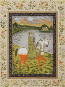 Keiseren Muhammad Shah, rytter, i jaktfeltet, ca. 1750 (ugjennomsiktig wc og gull på papir) av Indian School
