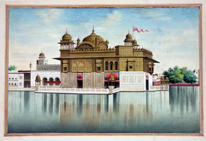 The Golden Temple at Amritsar, fra The Kingdom of the Punjab, its Rulers and Chiefs, bind I, et bind med 27 akvarellstudier av en uidentifisert indisk kunstner, ca. 1840 (wc på papir) av Indian School