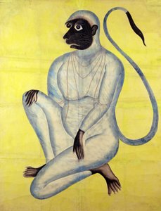 Monkey God Hanuman, Kalighat, Calcutta, ca. 1870 (wc med sølv på papir) av Indian School