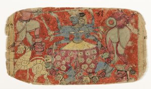 Gudinnen Kali kjemper mot demoner, fra Durga angriper demonene Shambha og Nishumbha (ugjennomsiktig wc på papir) av Indian School